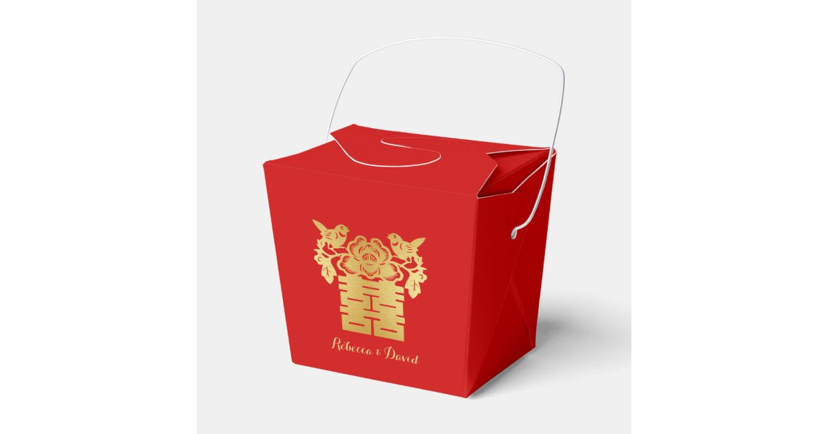 Red and Gold Chinese Love Birds Double Happiness Favor Box | Zazzle