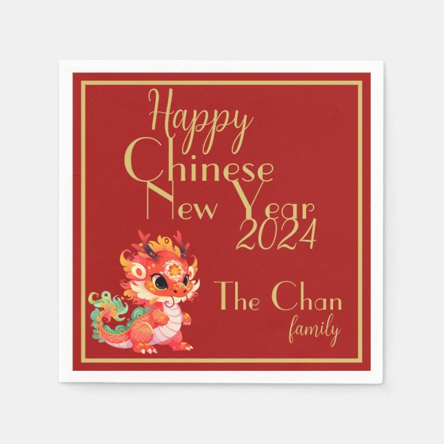 Red and gold, Chinese new year, year of the dragon Napkins (Front)