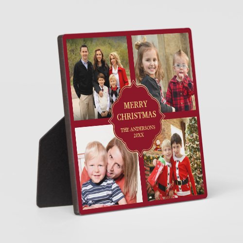 Red and Gold Christmas 4 Square Photos Collage Plaque