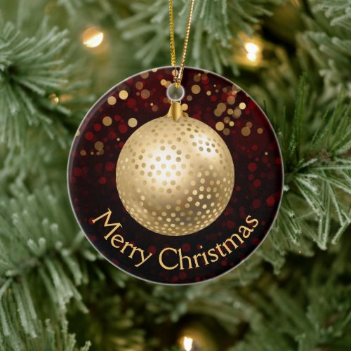 Red and Gold Christmas Bauble  Bokeh Ceramic Ornament