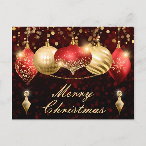 Red and Gold Christmas Baubles  Holiday Postcard
