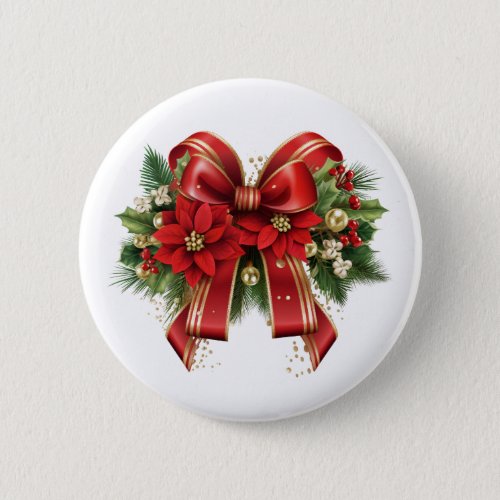 Red and Gold Christmas Bow Festive Button