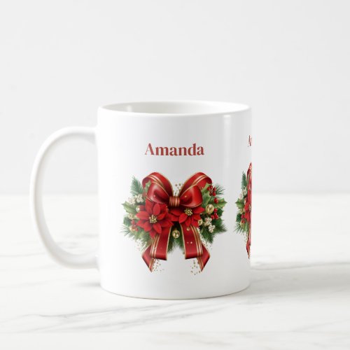 Red and Gold Christmas Bow Festive Coffee Mug
