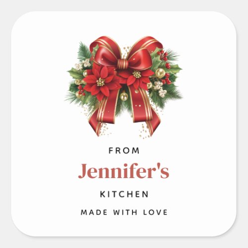 Red and Gold Christmas Bow Festive Kitchen Square Sticker