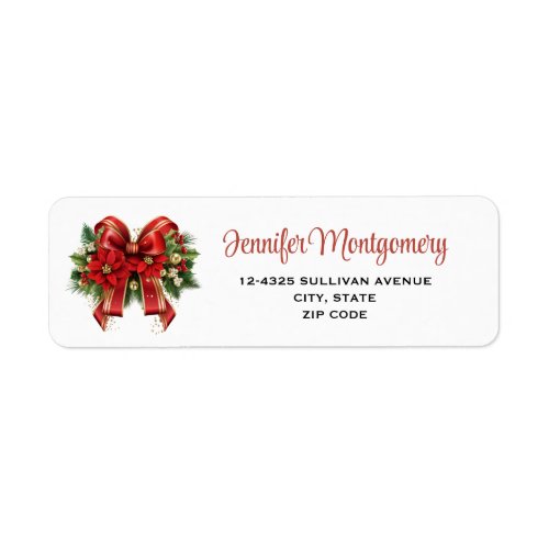 Red and Gold Christmas Bow Festive Label
