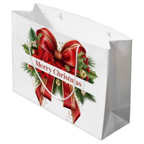 Red and Gold Christmas Bow Festive Large Gift Bag