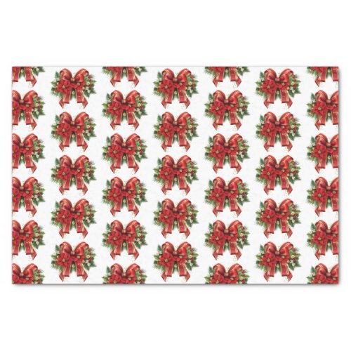 Red and Gold Christmas Bow Festive Pattern Tissue Paper