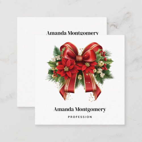 Red and Gold Christmas Bow Festive Square Business Card