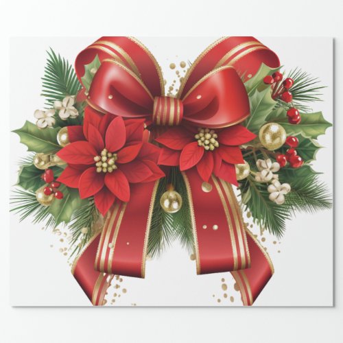 Red and Gold Christmas Bow Festive Wrapping Paper