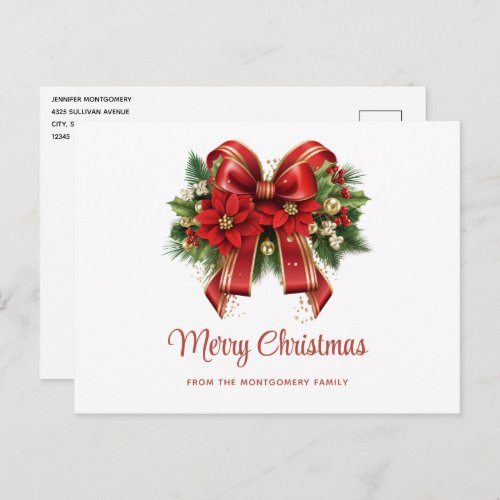 Red and Gold Christmas Bow Holiday Postcard