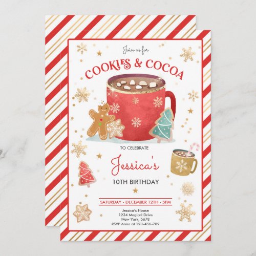 Red And Gold Christmas Cookies and Cocoa Birthday Invitation