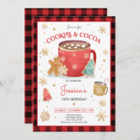 Red And Gold Christmas Cookies and Cocoa Birthday Invitation