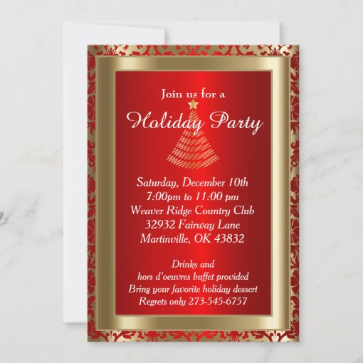 Red and Gold Christmas Holiday Tree Invitation | Zazzle