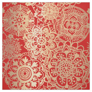 Red and Gold Christmas Mandala Pattern Fabric