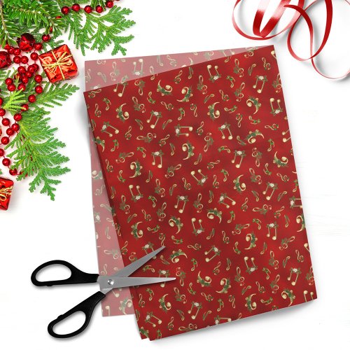 Red and Gold Christmas Music Notes Pattern Tissue Paper