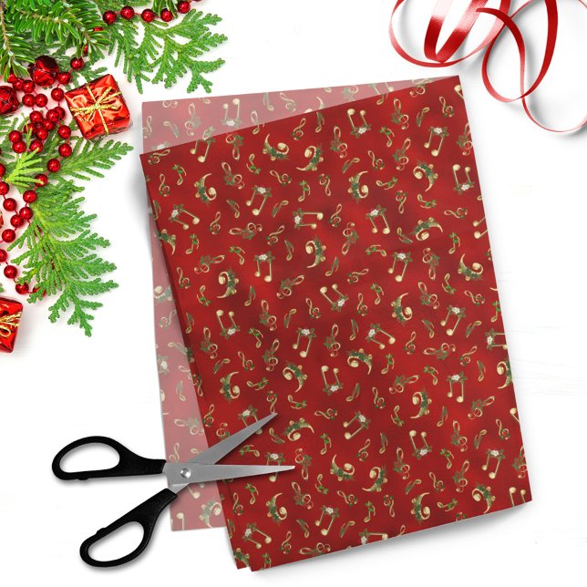 Red and Gold Christmas Music Notes Pattern Tissue Paper (Creator Uploaded)