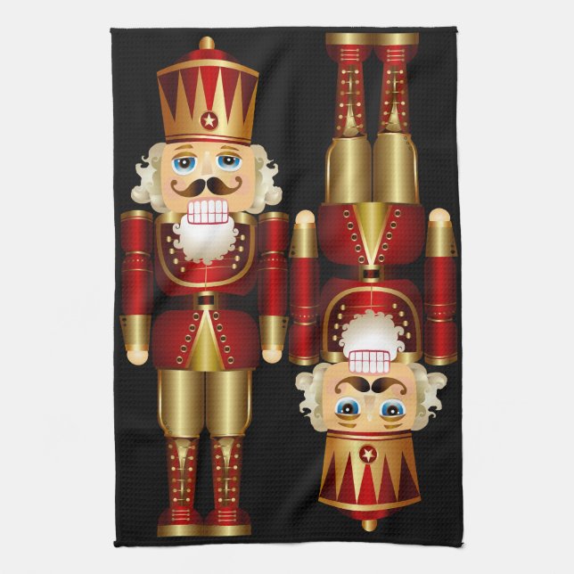 Red and Gold Christmas Nutcrackers Kitchen Towel (Vertical)