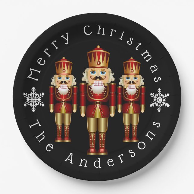 Red and Gold Christmas Nutcrackers  Paper Plates (Front)