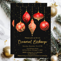 Red and Gold Christmas Ornament Exchange Invitation