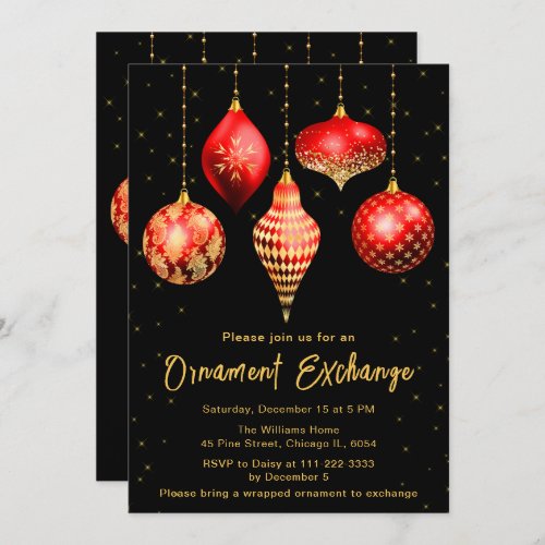 Red and Gold Christmas Ornament Exchange Invitation