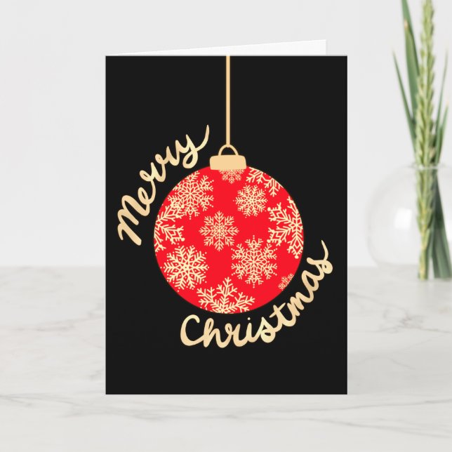 Red and Gold Christmas Ornament Holiday  Card (Front)