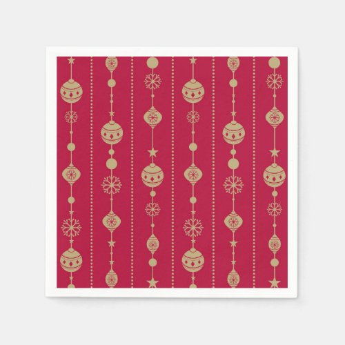 Red and Gold Christmas Ornament Pattern Napkins