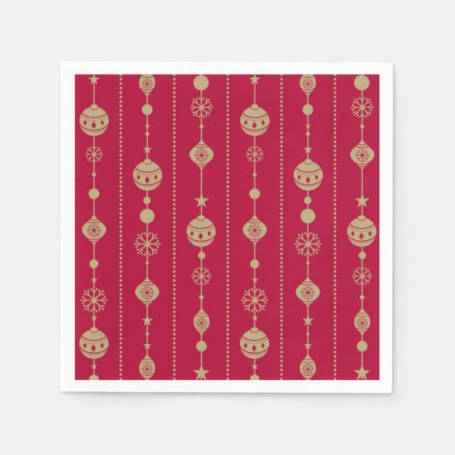 Red and Gold Christmas Ornament Pattern Napkins (Front)