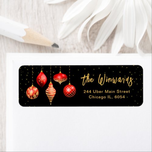 Red and Gold Christmas Ornaments Label