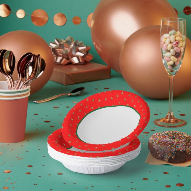 Red and Gold Christmas Paper Bowls (Multi)