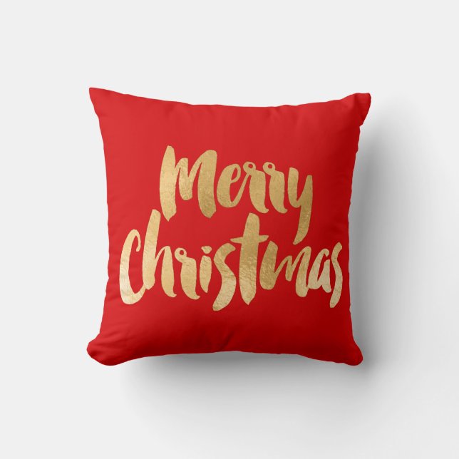 Red and Gold Christmas Pillow "Merry Christmas" (Front)