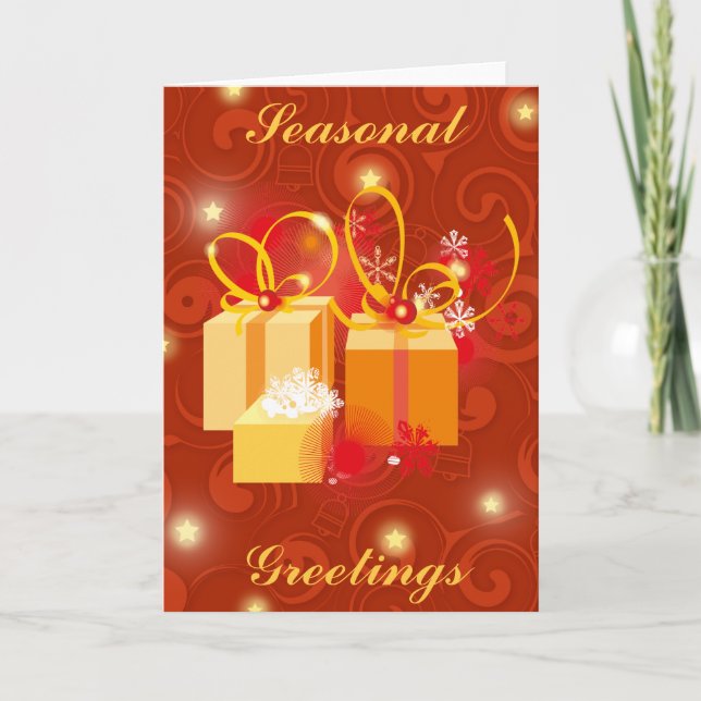 Red and Gold Christmas Presents scene Holiday Card (Front)