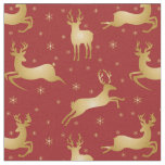 Red and gold Christmas reindeer Fabric