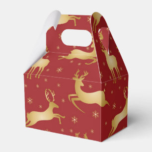 Red and gold Christmas reindeer Favor Boxes