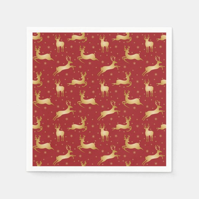 Red and gold Christmas reindeer Napkins (Front)
