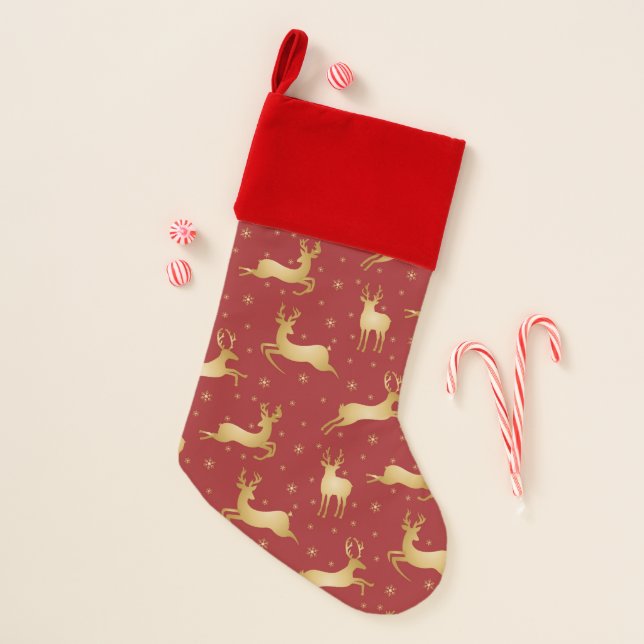 Red and gold Christmas reindeer Stocking (Front)