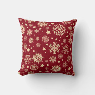 Red and Gold Christmas Snowflakes   Throw Pillow