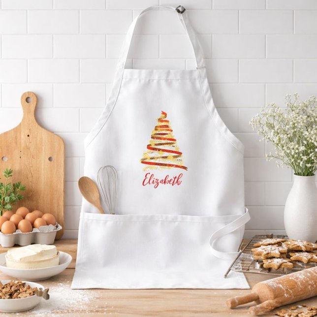 Red and Gold Christmas Tree Adult Apron (Creator Uploaded)