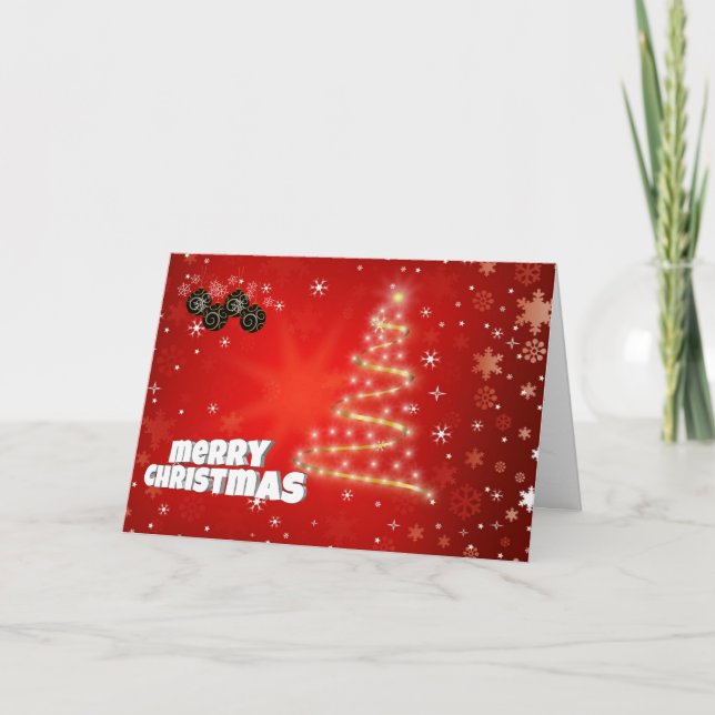 Red and Gold Christmas Tree with Decorative Balls Holiday Card (Front)