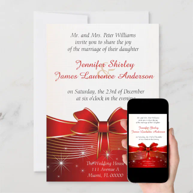 Red and Gold Christmas Wedding Invitation | Zazzle