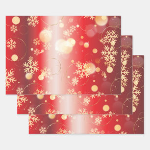 Red And Gold Christmas Winter Wonderland Wrapping Paper Sheets