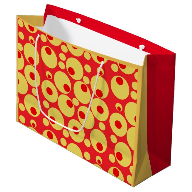 Red and gold circles gift bag (Front Angled)