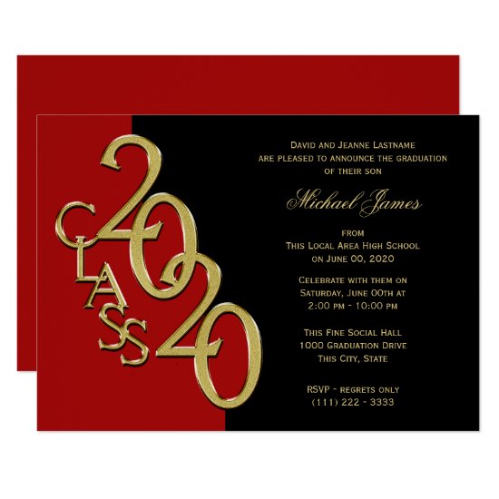 Red and Gold Class of 2020 Grad with Color Option Invitation