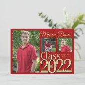 Red and Gold Class of 2022 Photo Graduation  Invitation (Standing Front)