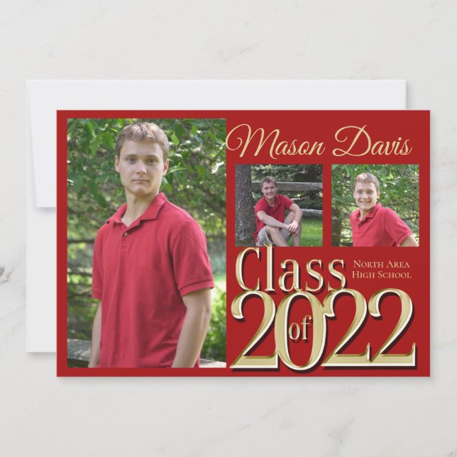 Red and Gold Class of 2022 Photo Graduation  Invitation (Front)