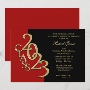 Red and Gold Class of 2023 Grad with Color Option  Invitation