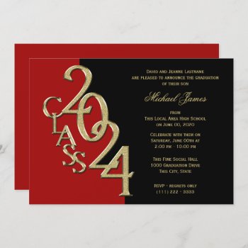 Red And Gold Class Of 2024 Grad With Color Option Invitation by happygotimes at Zazzle