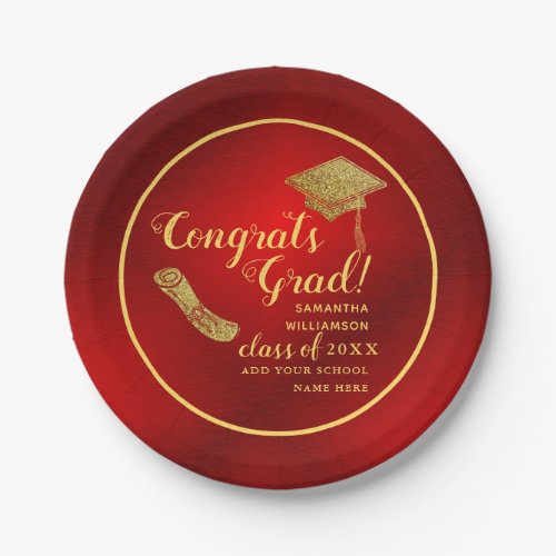 Red and Gold Class of 2024 Graduation Paper Plates