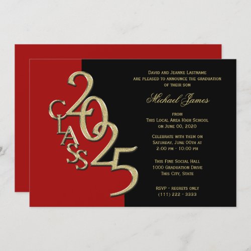 Red and Gold Class of 2025 Grad with Color Option Invitation
