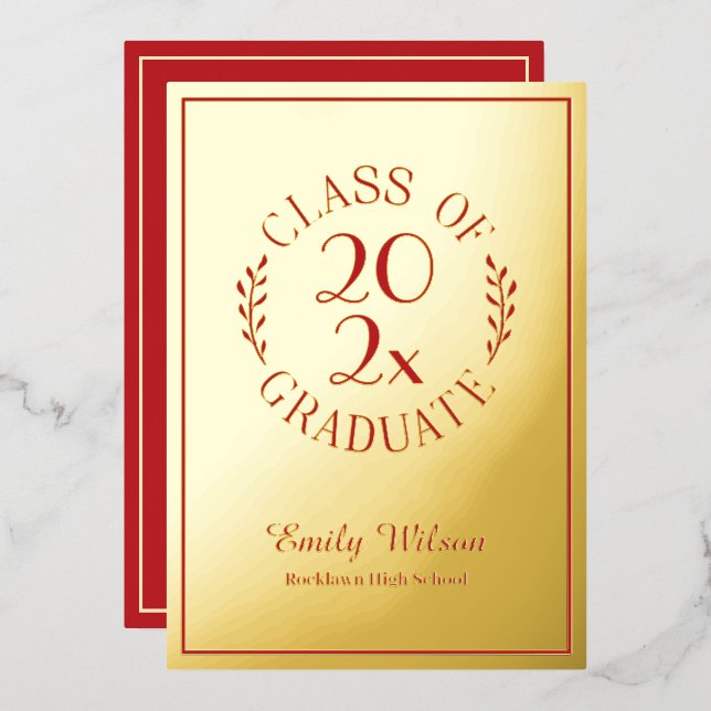 Red and Gold Class Of 2025 Graduation Party Foil Invitation (Front/Back)