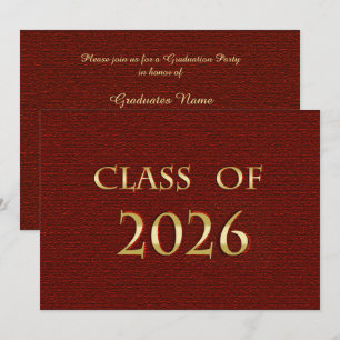 Red and Gold Class of 2026 Graduation Party Card